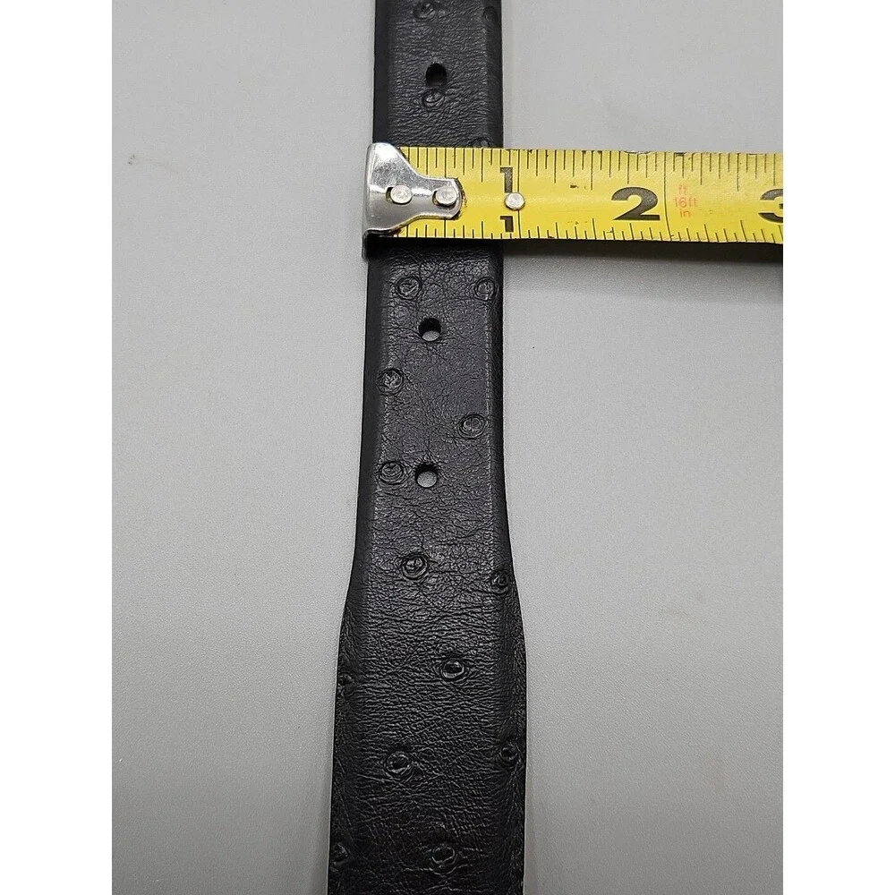 Select African Ostrich Crescent Black Leather Belt Handcrafted in USA Size 28